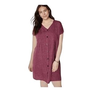 J. Jill Button Front Knee Length 100% Linen Shirt Dress Oversized Summer Cottage